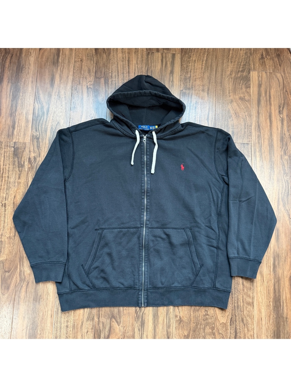 Polo Ralph Lauren Full Zip Hoodie Waffle Lined 3XLT Black Red Pony Sweatshirt